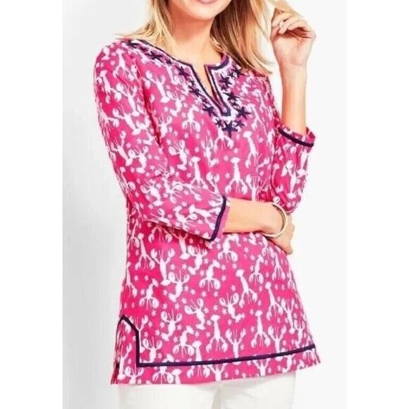 Talbots Women's Pink Lobster Rockstar Costal Tunic Blouse Size Petite (X-Small) - Picture 1 of 9